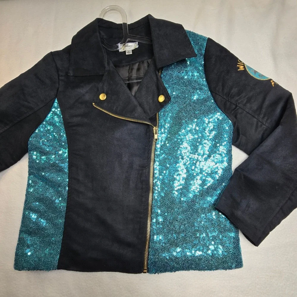 Disney Wicked Sequin Moto Jacket Medium Twee Cosplay E-Girl Pride Kid Core Anime - Picture 3 of 12